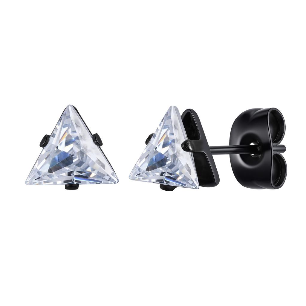 AAA CZ Stone Stud Earrings for Men Boys,Small Triangle Metal Earrings with Stainless Steel Butterfly Buckle,Casual Jewelry Gifts