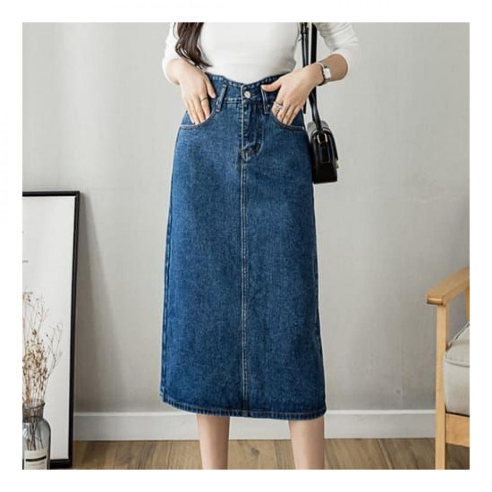 Navava Women S Vintage Hem Slit Denim Skirt nS340