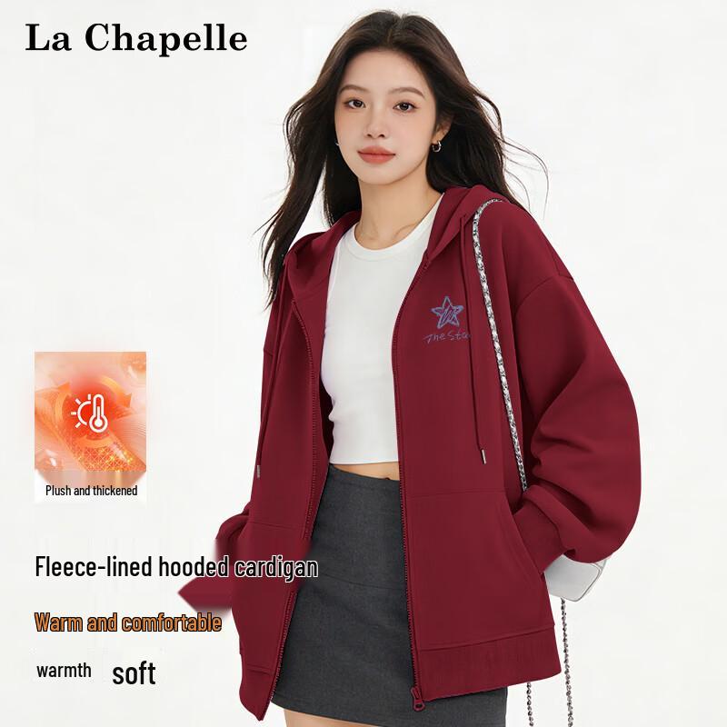 

La Chapelle Women s College Style Fleece-Lined Hooded Cardigan 2XL