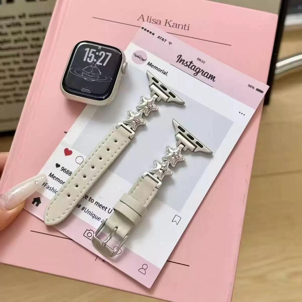 Apple iWatch Serisi 1-11/SE, Huawei GT654 ve Xiaomi 8910 ile Uyumlu Deri Elmas Çivili Saat Kordonu. Kadınlar için ideal.
