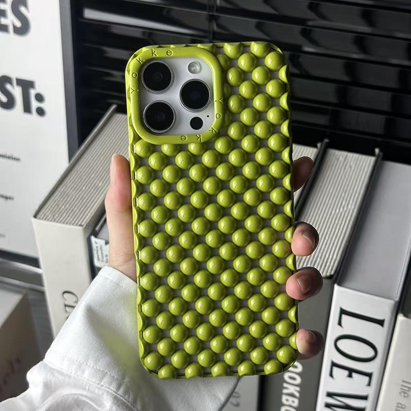 Fashion Green Pearl Round Bead Hollow Out Phone Case For iPhone 17 Air 16 15 13 14 Pro Max Soft TPU Heat Dissipation Back Cover