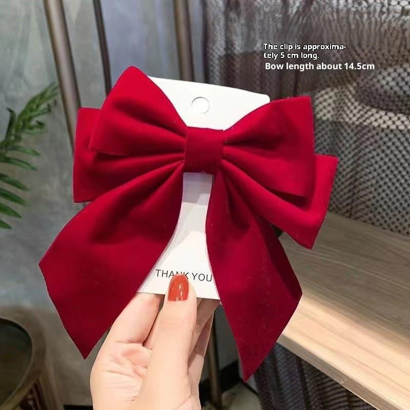 Girls Black Red Big Velvet Bow Hair Clip For Women Vintage Wedding Long Ribbon Korean Hair Pin Barrette  Hair Accessories