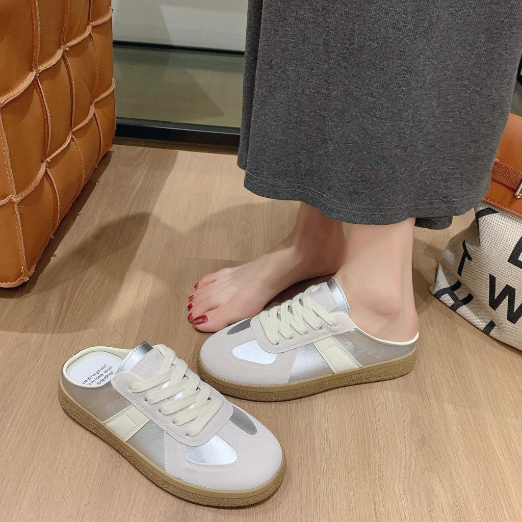 Lightweight Platform German Training Shoes 2025 Spring and Summer New Versatile Lace-up Board Shoes Little White Shoes Lazy Half Tray