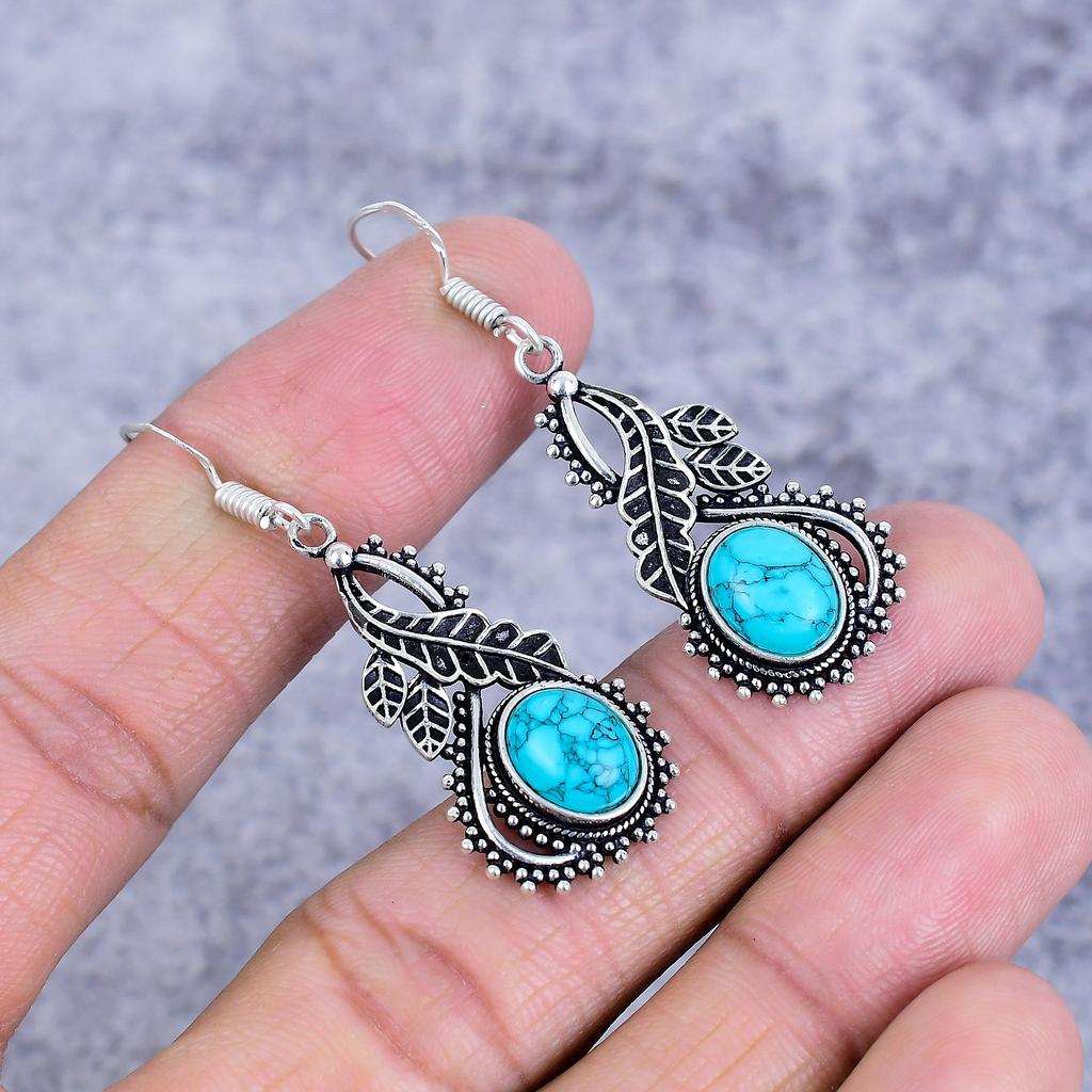 Santa Rosa Turquoise Gemstone 925 Sterling Silver Jewelry Earring 1.97" M-2705