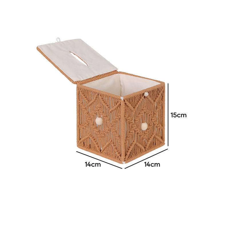 

2026 Woven Paper Drawer Box Desktop Creative Cotton Rope Woven Tissue Box Nordic Home Daily Storage Storage Box wooden beads square paper box 14*14*15cm коричневий