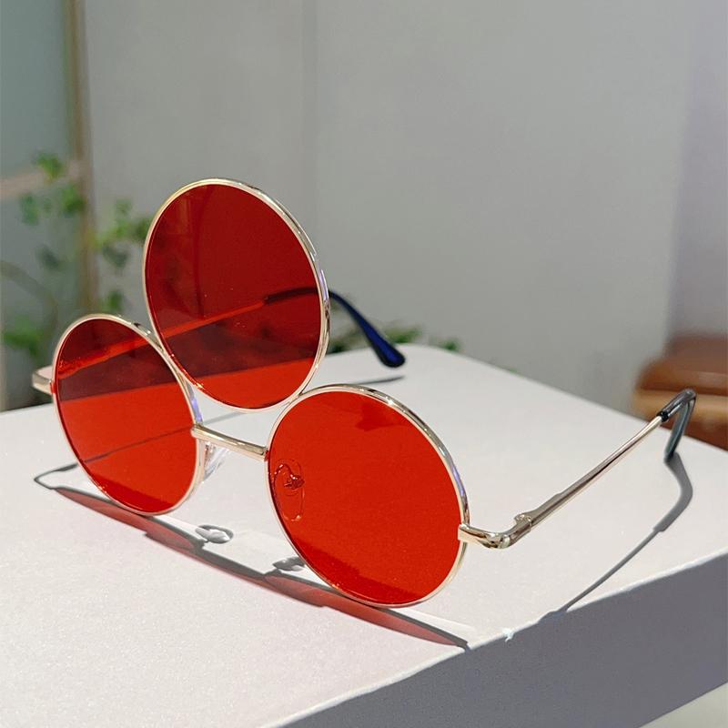 New Trendy Y2K Hip Pop Funny Shades Women Ins Brand Design Decor Sunglasses Retro Round Metal Travelling Sun Glasses