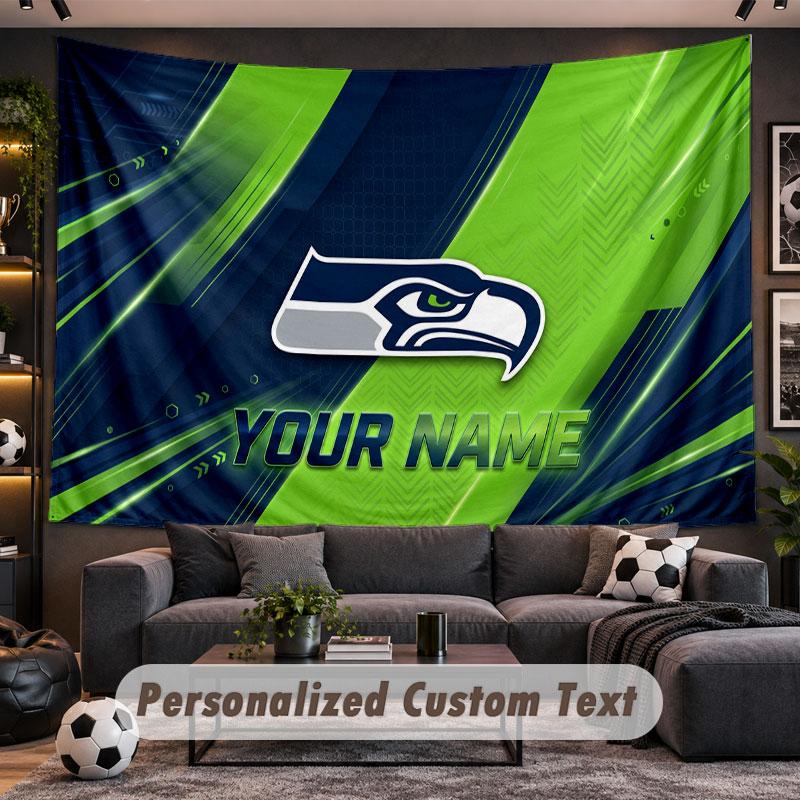 Wall Hanging Tapestry Custom NameSeattle Seahawks Pattern Personalized Printed Fabric Wall Decor