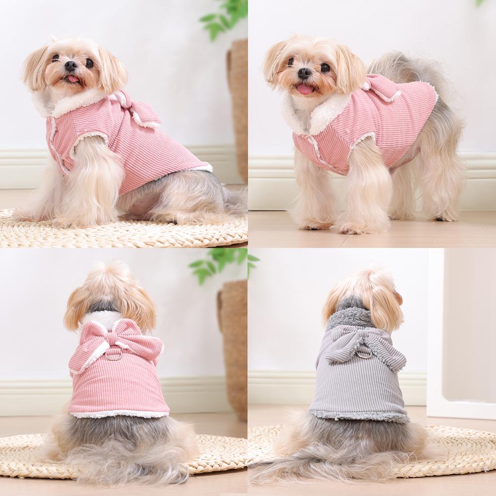 Winter Puppy Jacket Warm Fleece Dog Clothes for Small Medium Dogs Cats Cute Bow Vest Coat Chihuahua Yorkie Sweater Pet Costume