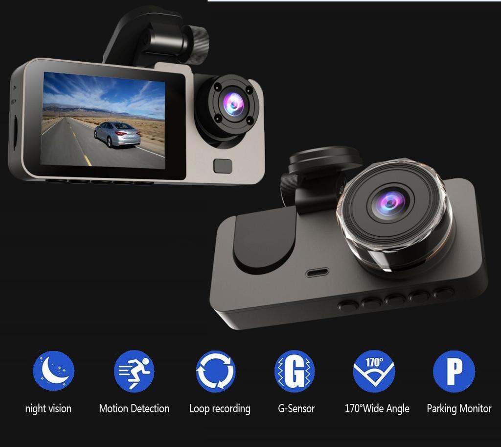 New 1080P Dual Lens Car Video Recorder with Night Vision 3-Camera Dash Cam 1-Year Warranty Driver Black Box CAR DVR Black Color