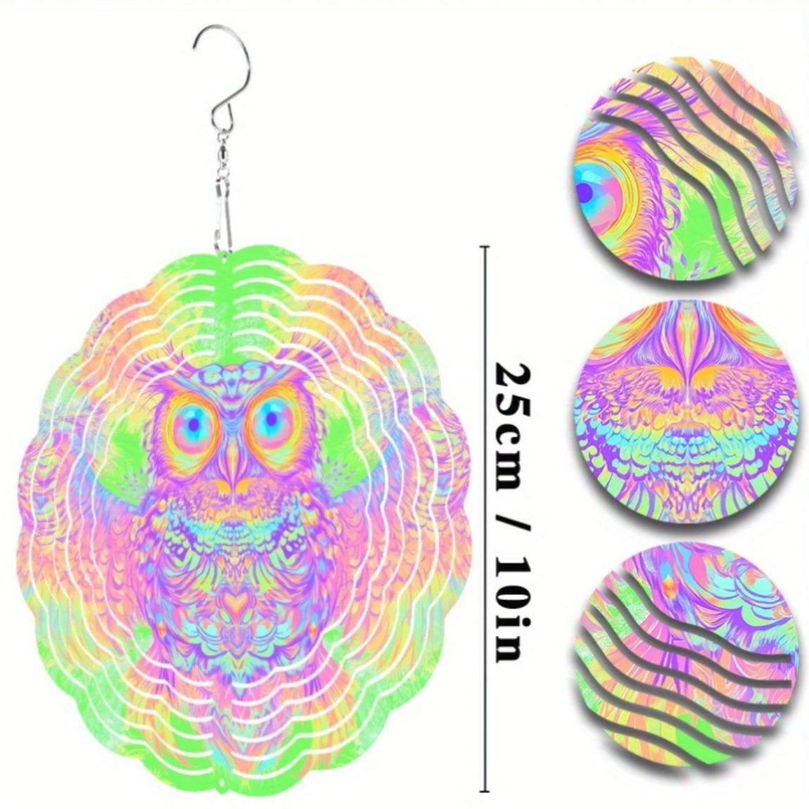 

Vibrant 10 Inch Owl Wind Chime with Swivel Hook Colorful Psychedelic Patterns Metal Garden Decor for Outdoor Spaces All Seasons 01A