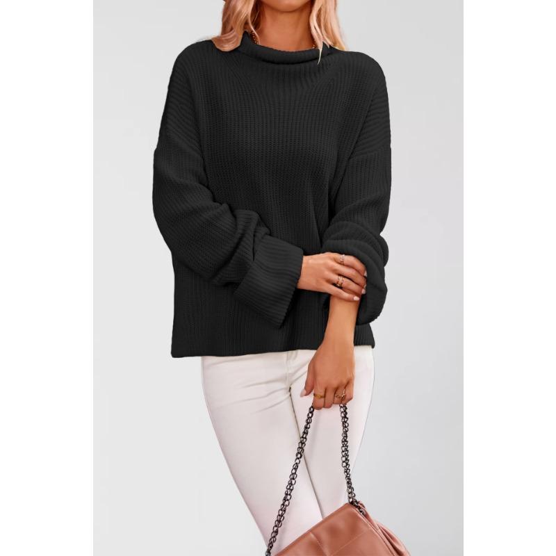 New Autumn and Winter Temu Hot Sale Solid Color Flared Sleeve Pullover Crew Neck Sweater Women's Knitted Sweater