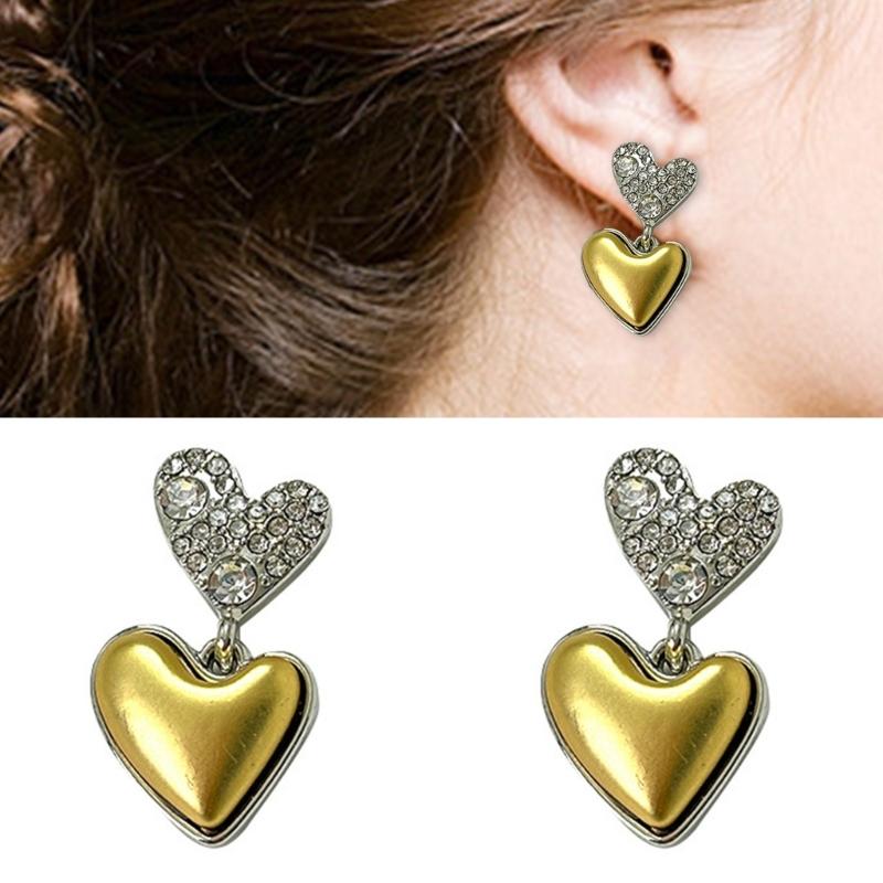 Golden Heart Earrings Ear Studs Alloy Texture Modern Ear Jewelry Fashion Ear Pins Suitable for Daily and Party Wear