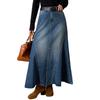 Gonne in Denim Casual da Donna Vintage Svasate Oscillanti Maxi Gonna in Denim con Tasche Abiti Casual da Donna con Gonna Lunga in Jeans Pieghettata a Vita Alta