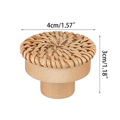 10 Pcs Natural Wooden Dresser Knob Rattan Cabinet Door Handle Round Wardrobe Pulls Single Hole Furniture Handle