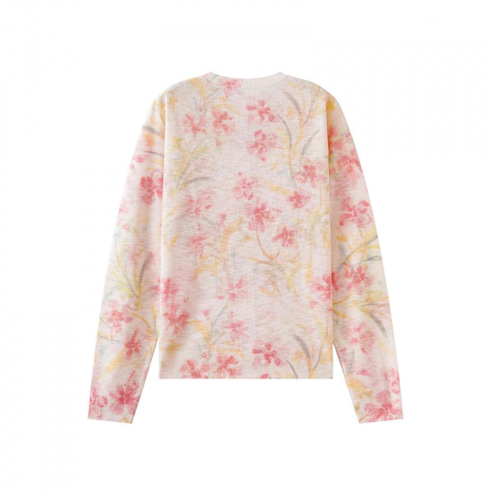 Summer Women's Floral Print Long Sleeve Knit V-Neck Cardigan Lightweight Casual Sweater Jacket Anti-Darkness Design
