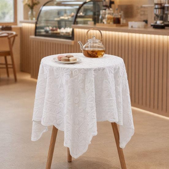 Jacquard Round Tablecloth, Sunflower Pattern Decorative Table Cloth, Lace Fabric Dinner Table Cover for Wedding Party Restaurant Banquet Decor