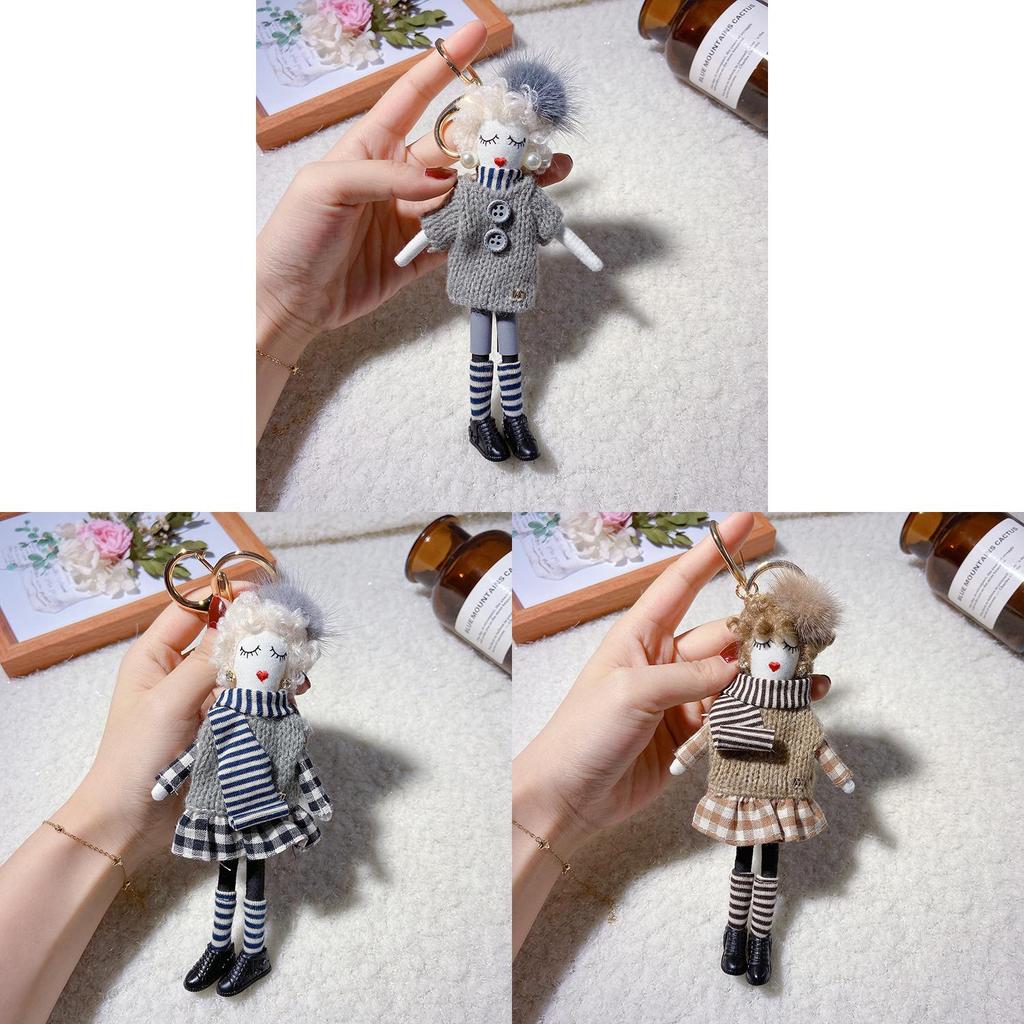 Cute Women Doll Keychain Sweater Dress Bag Pendant Gift Korean Style Durable Cotton Material