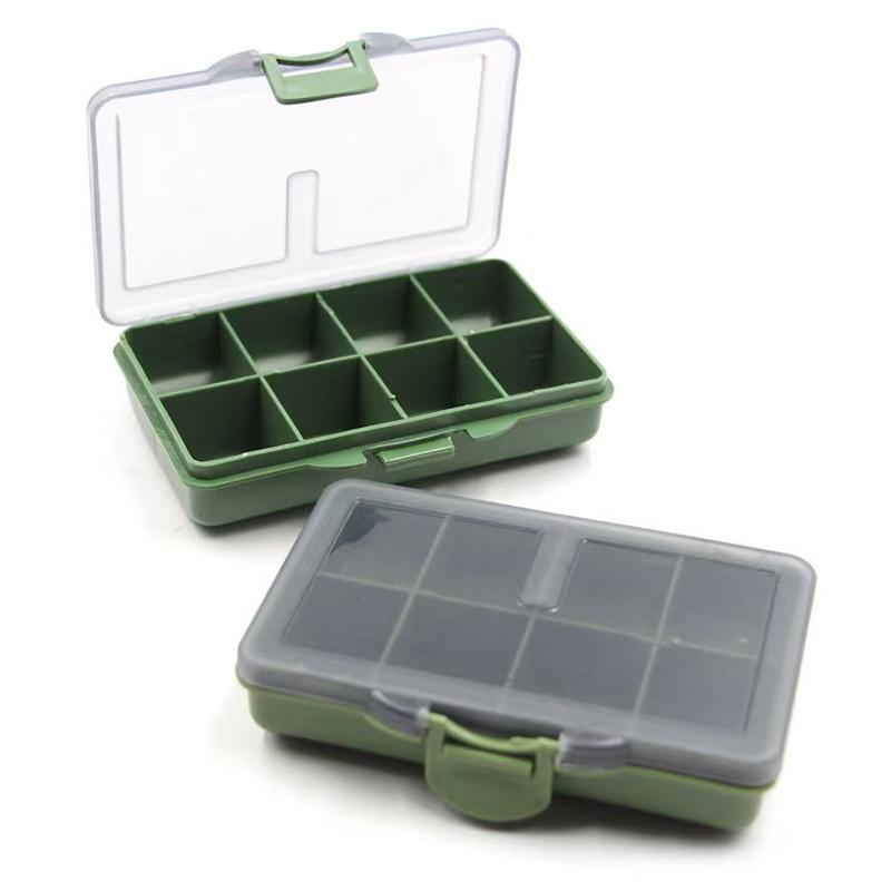 1-8 Compartments Fishing Tackle Box 10.5*6.5cm, Plastic Storage Organizer with Transparent Lid, Green Case for Carp Angling Accessories