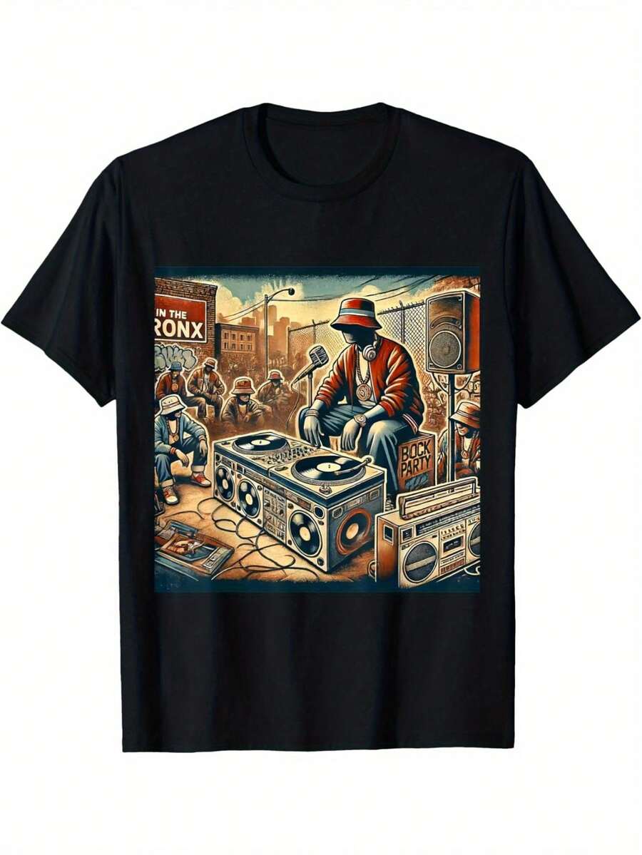 Unisexs Black Cotton Vintage DJ Hip Hop Retro Music Bronx Party TShirt  Perfect For Music Enthusiasts S