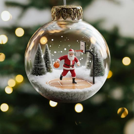 Noel Baba Asılı Süsleme Şeffaf Top Tenis Golf Futbol Basketbol Badminton Oynayan Santa Noel Ağacı Asılı Süs Kolye