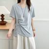 Women's Irregular Beaded Drawstring Waist Loose Short-Sleeve T-Shirt