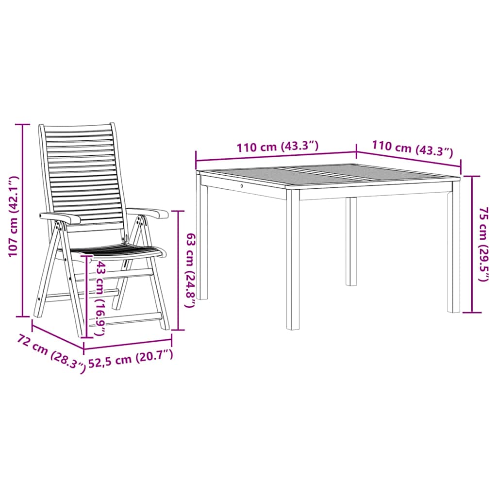 Garden Dining Set 3 Pcs Brown Solid Acacia Wood
