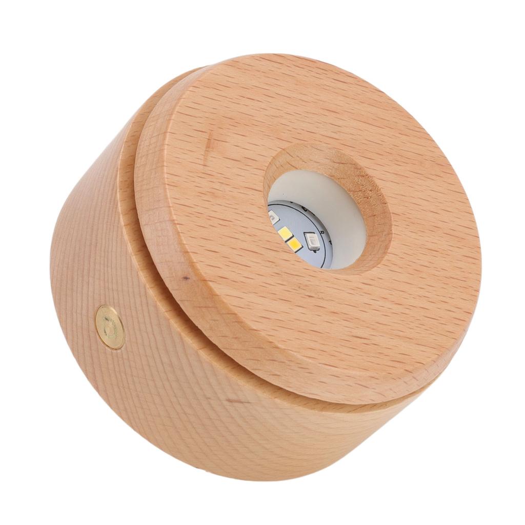 Wooden LED Display Base Rotatable Multi Mode Wood Light Display Base Touch Dimming Crystal 3D Art Display Stand