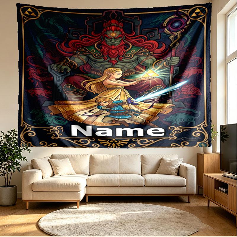Custom Name Personalized The Legend Of Zelda Print Tapestry, Wall Art Decor, Bedroom, Dorm, Apartment, LivingRoom, Party Backdrop, Gift for Birthday