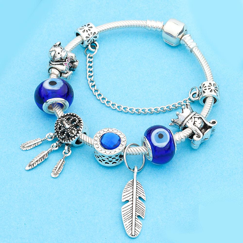 Style SS925 Silver Glass Beads Crystal Feather Dreamcatcher Bracelet With Safety Chain Fine Gift For Women With Cloth Bag