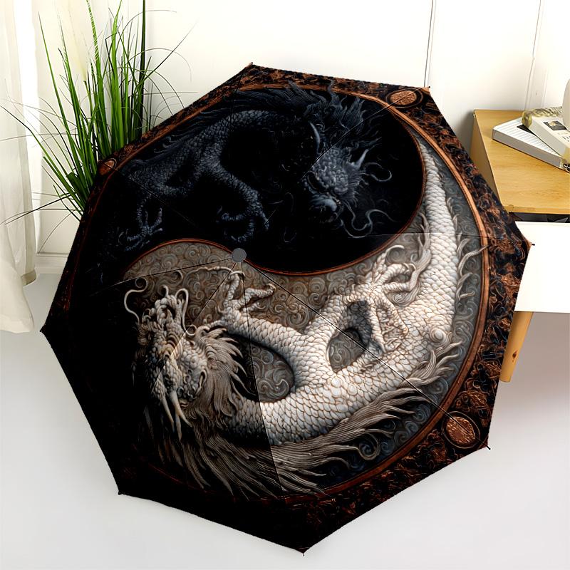 0106 Yin-Yang-Tier-Muster, automatischer Faltschirm, tragbares und faltbares Design, 8 Streben, ein Weihnachts- oder Geburtstagsgeschenk.