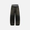 Double Waistband Distressed Loose Sweatpants Streetwear Plaid Patchwork Drawstring Wide Leg Trousers