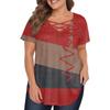 Women's Fashion Casual Printed V-Neck Short Sleeve Large Size T-Shirt Top