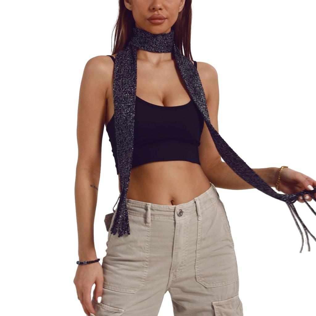 Blingbling Scarf for Women Long Skinny Belt Necktie Y2K Girls Photo Props Long Neckerchief Skinny Scarf Necktie