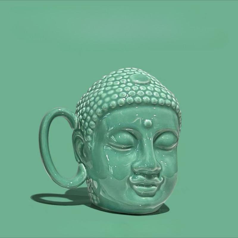 

Ceramic Coffee Cup Buddhist Buddha Sculpture Milk Mug Covered Handle Cup Character Avatar Simulation Portrait 301-400ml зелений