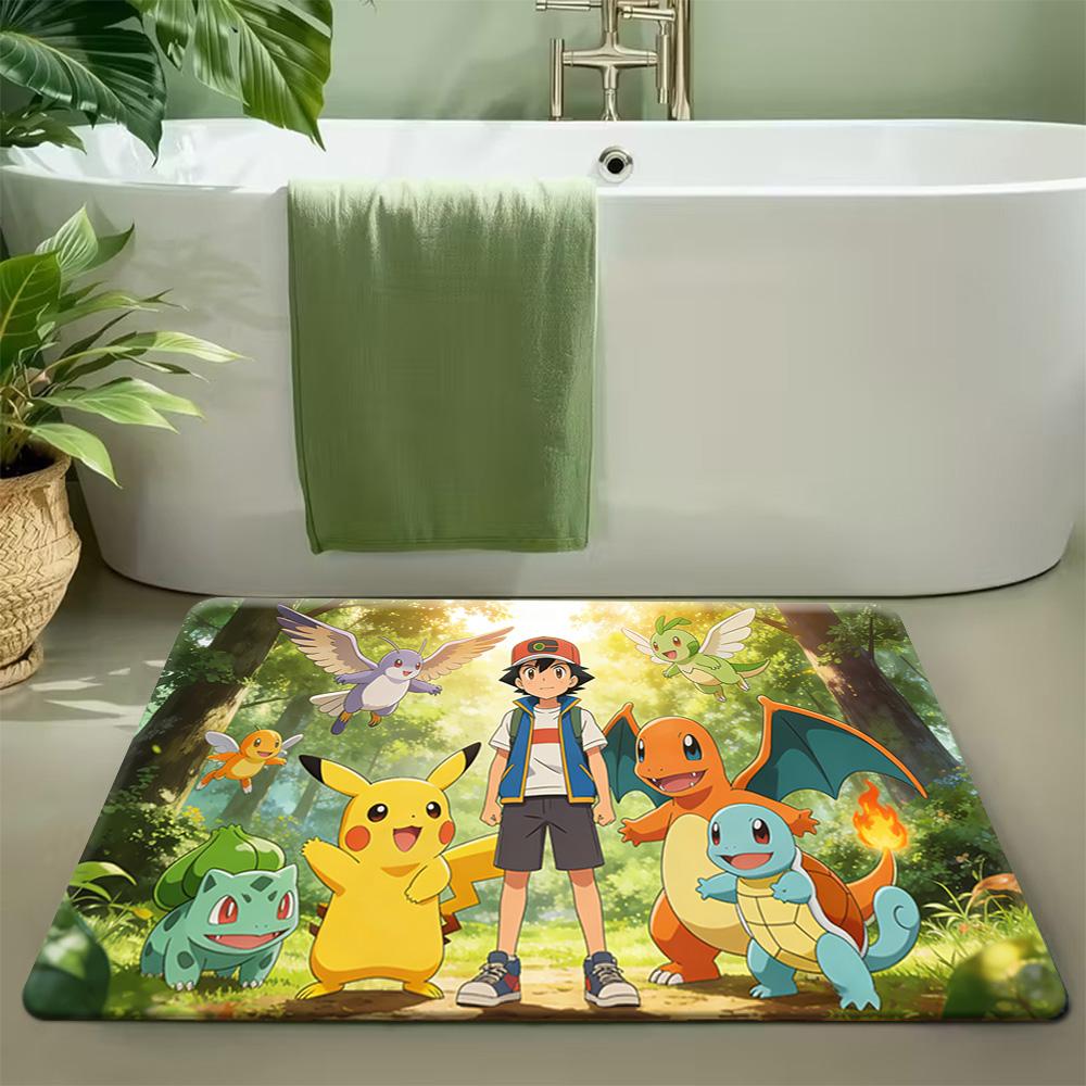 Pokemon Shiny Rayquaza Pixel Battle Print Non-slip Doormat, Soft Absorbent Floor Rug for Home Decor