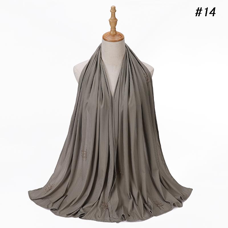 Muslim Crinkle Ribbed Jersey Rhinestone Hijab Plain Scarf Crepe Hijab Soft Islamic Shawls Wraps Headband Voile Femme Musulman