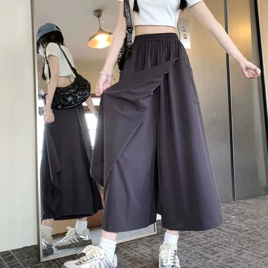 Women High Waist Loose Cargo Skirt Pants Summer Casual A Line Wide Leg Trousers S