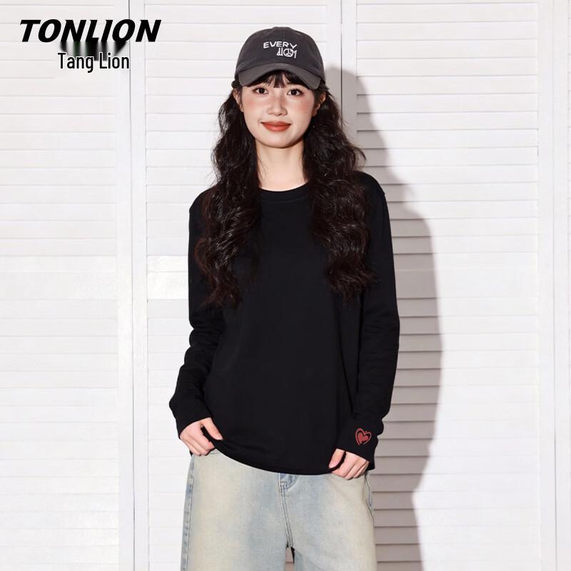 TonLion Women's 100% Cotton Loose Fit Heart Print Long Sleeve T-Shirt