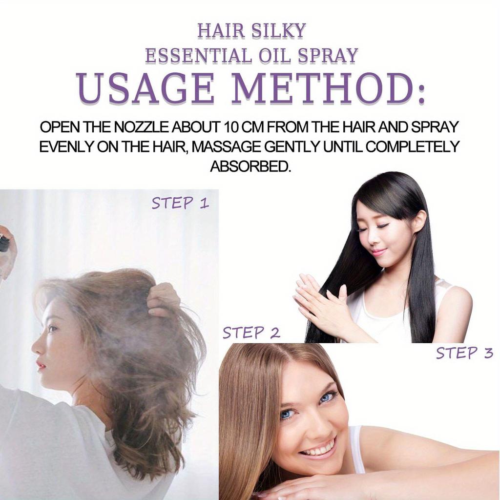 Spray Olio Essenza Setificante per Capelli Ripara Secchi Danneggiati Lisciante Crespo Trattamento Cuoio Capelluto Ammorbidisce Rinforza Lucentezza Nutriente Olio per Capelli