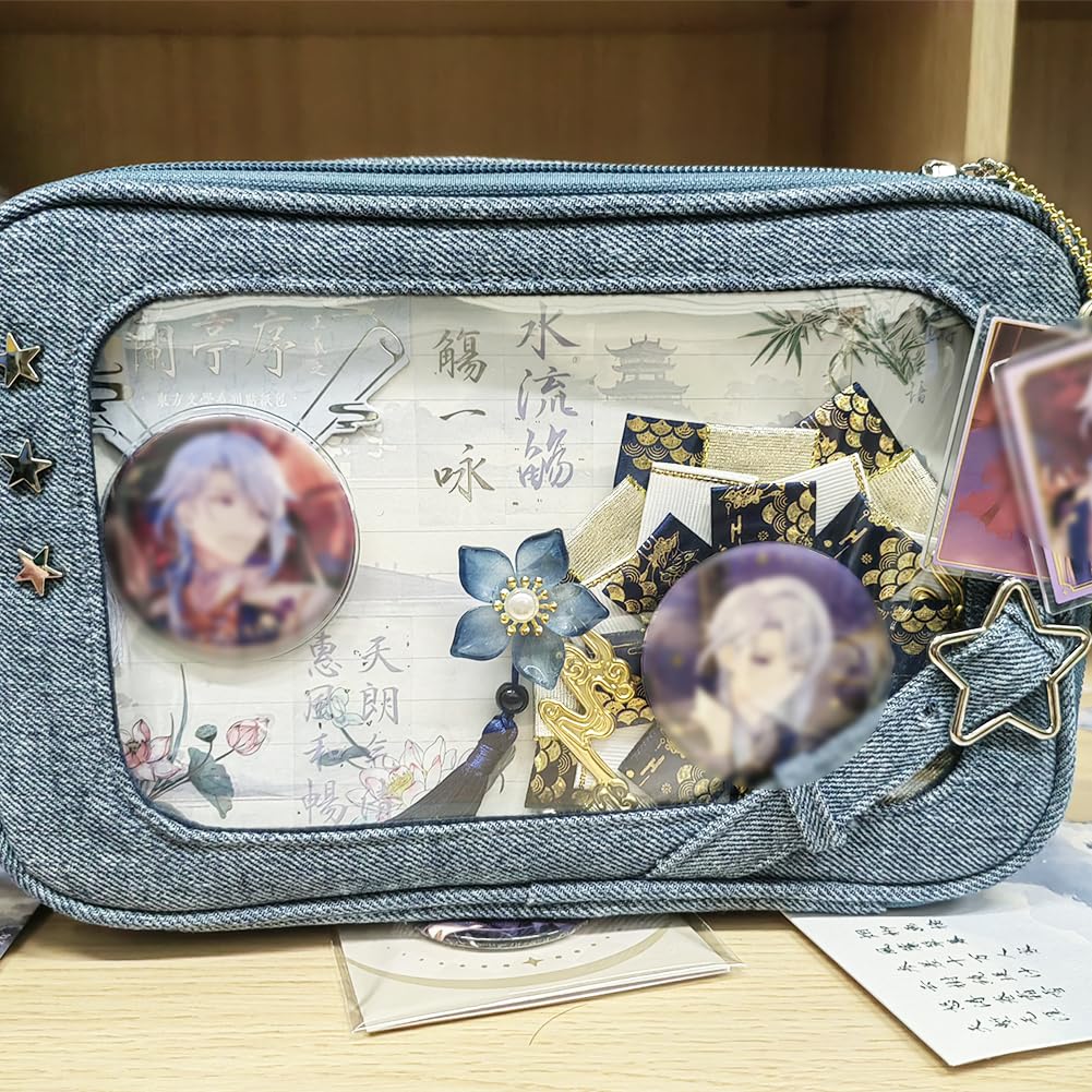 YUYAKESHI Ita Bag Rosette, Handmade Ribbon, Ancient Ita Bag Decoration, Cute Accessory, Rosette, Flower Ornament, Tassel, Fits 55-75mm Badges (Blue)