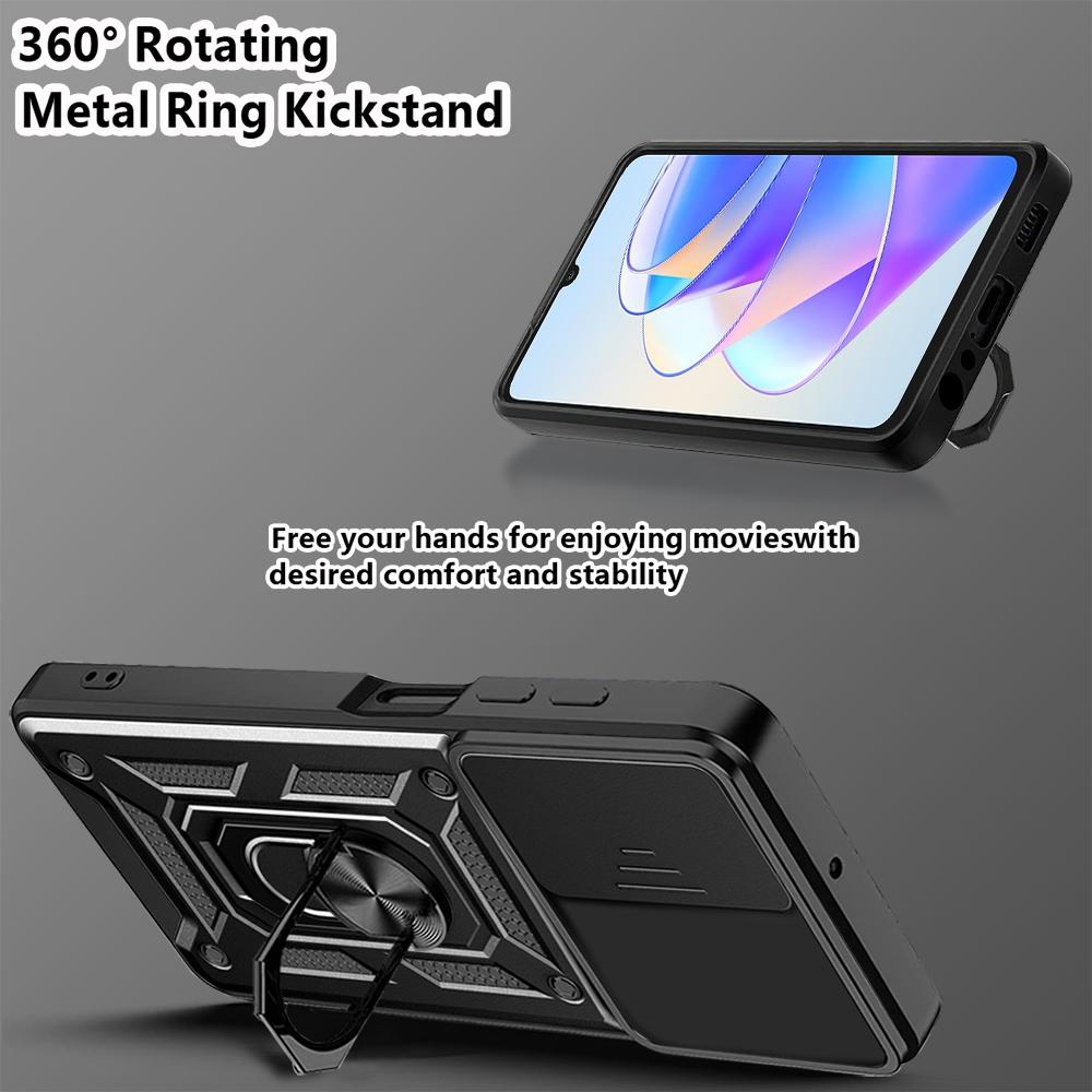 For Honor X7a 5G Kickstand Phone Case PC+TPU Phone Cover with Slide Camera Lens Protection