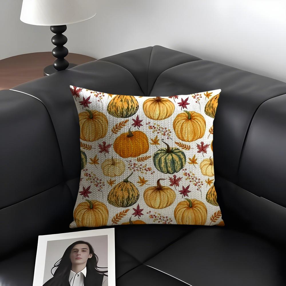 Pumpkin Cushion Cover Natural Linen Organic Fabric Double-Sided Printing Sofa Home Decor Gift Pillow Case