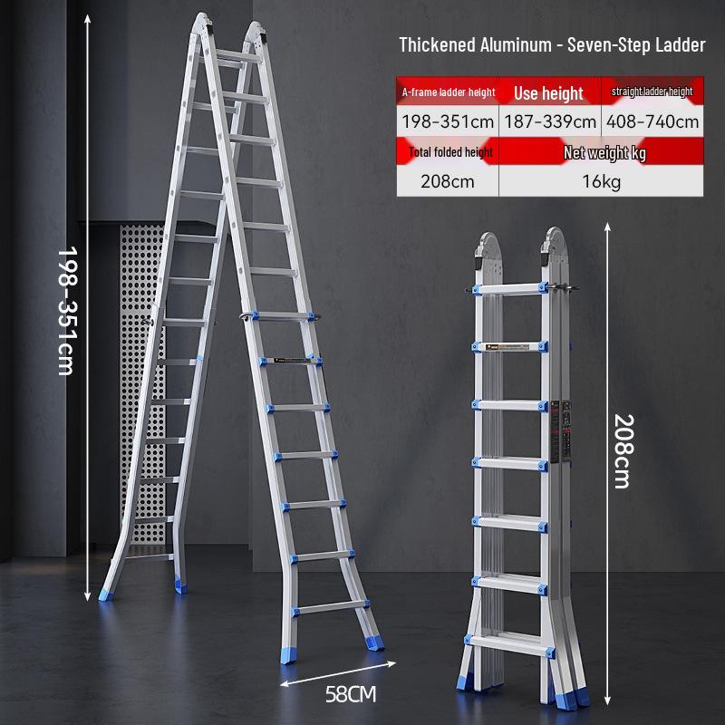 Customizable Aluminum Telescopic Folding Ladder - Household & Multi-purpose A-frame Portable Ladder.