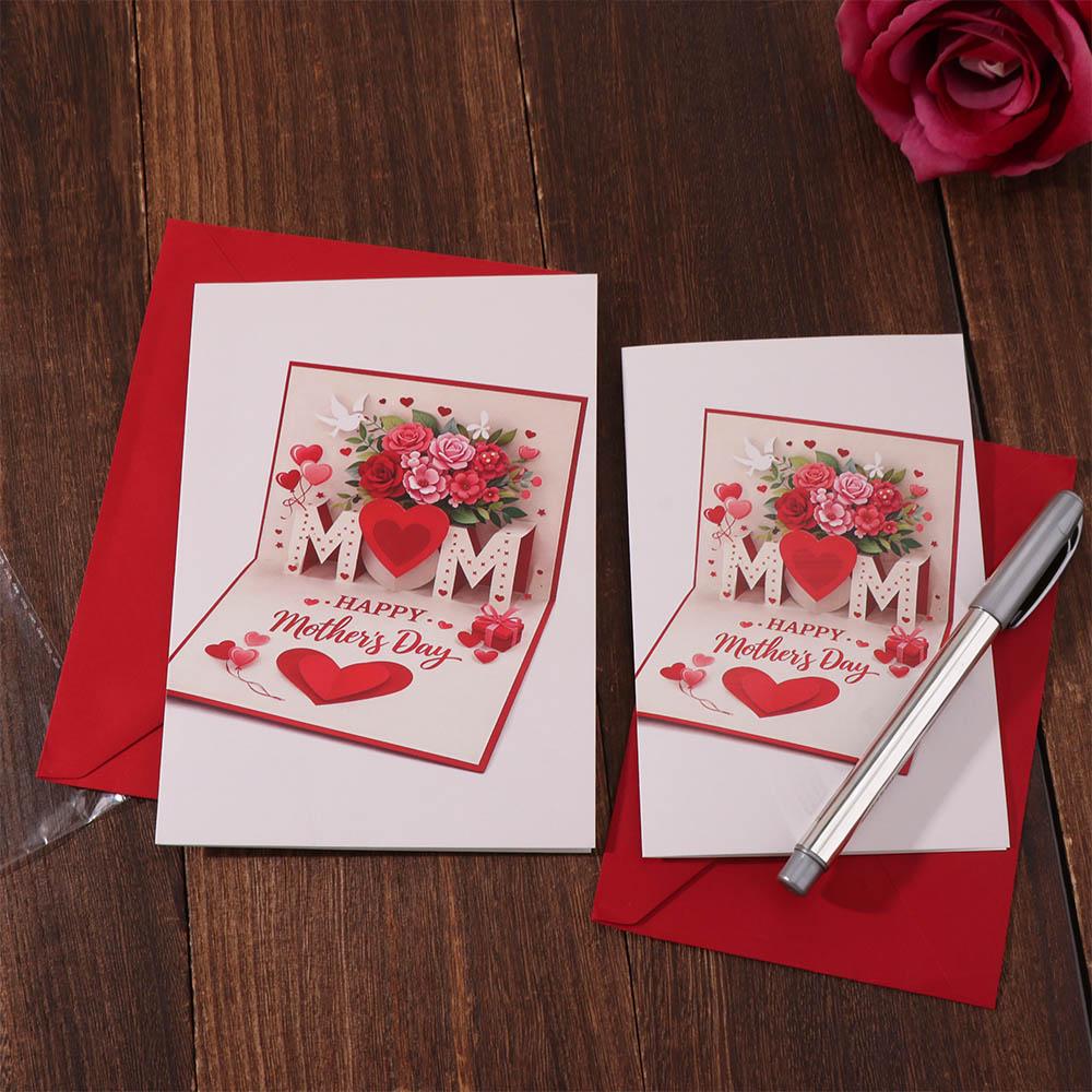 Rose Heart Patterns Happy Birthday Card Imitation 3D Invitation Card Whimsical Card Office Home