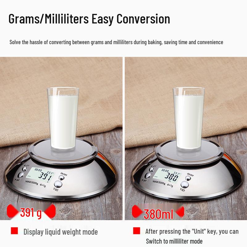 Stainless Steel Kitchen Scale with Bowl, 5kg/1g, 0.1g Precision Baking & Food Table Scale.
