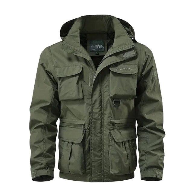 Winddichte Kapuzenjacke Herren Casual wasserdichte Multi-Bag-Cargojacke Weste Geeignet für Outdoor-Aktivitäten