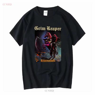Mens Grim Reaper See You In Hell T Shirt Medium Black Long or Short Sleeves Vintage Washed Soft Casual Designer Clothes
