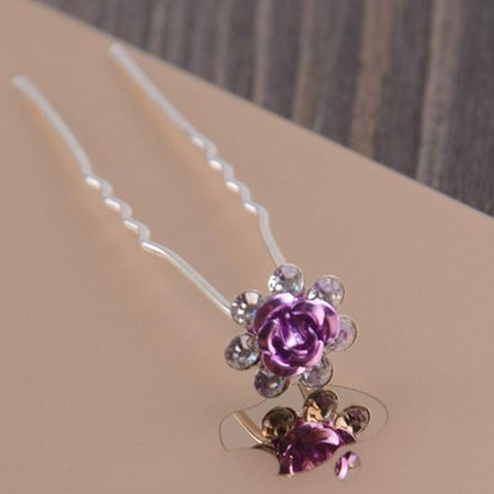 Heißverkaufte Legierung Diamant Rose Haar Gabel U-förmigen Braut Haarnadel Kopfschmuck