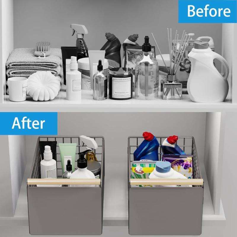 Retractable Kitchen Cabinet Organizers Easy Installation Adjustable Retractable Storage Rack Maximizes Space Under Sink For Utensils