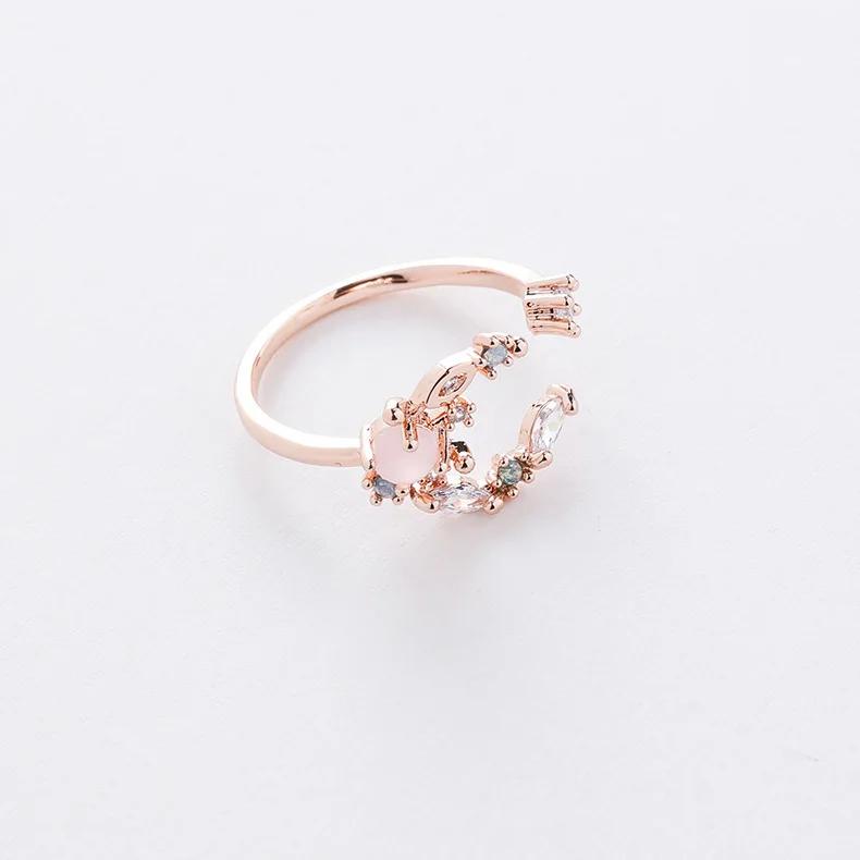 Korean New Exquisite Crystal Temperament Ring Sweet French Elegant Flower Opening Ring Female Jewelry